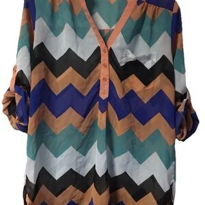 My Michelle ~ Women’s ~Top ~ Large ~ Blouse ~ Chevron ~ Multicolored